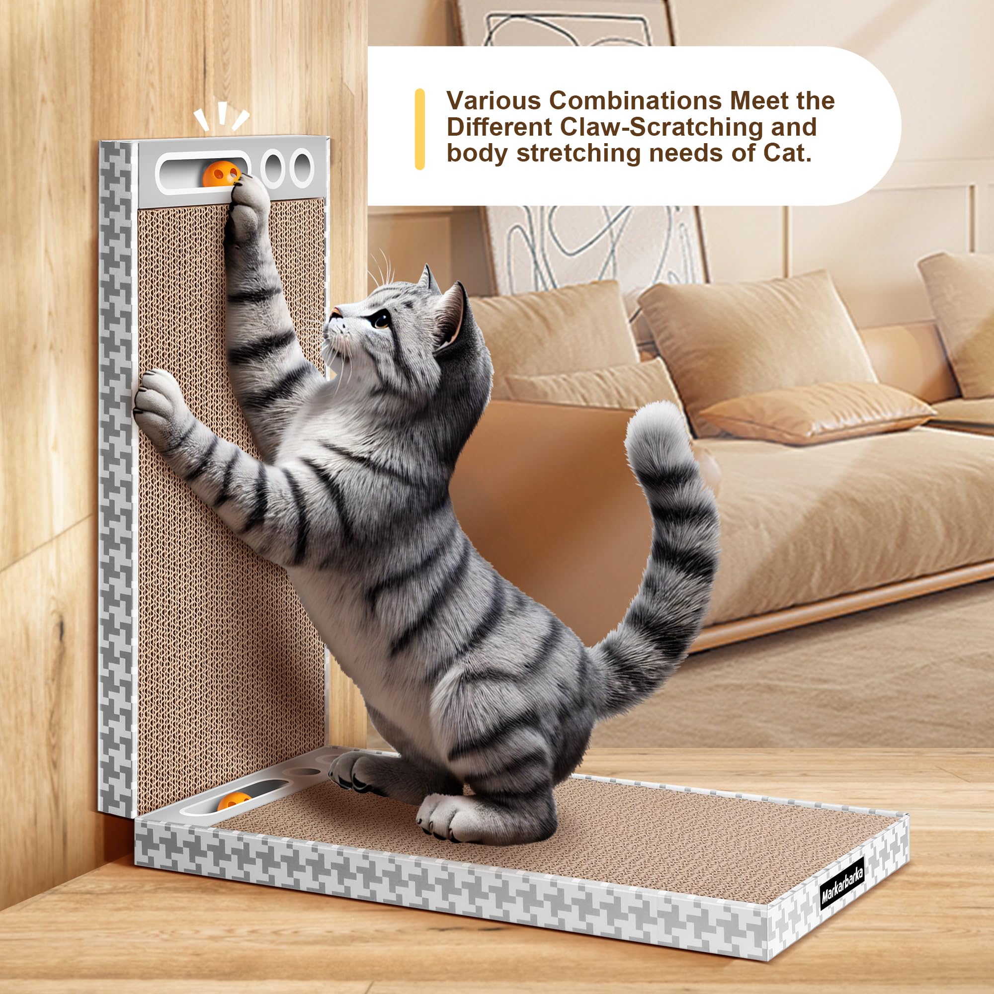 Markarbarka Cat Scratching Board 3 Pack - Reversible Cardboard Scratcher For Indoor Cats, Durable Furniture Protector